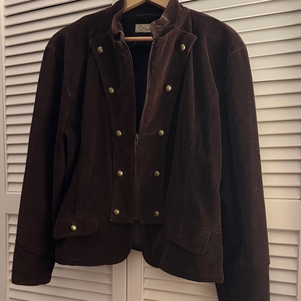 Lena Jeans Brown Corduroy Gold Button Zip Up Jacket GUC No Size Tag